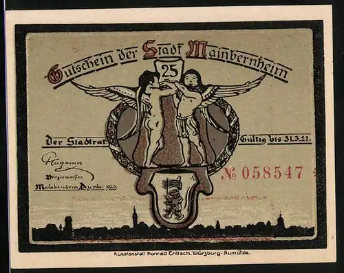 Notgeld Mainbernheim 1920, 25 Pfennig, Bekanntmachung zu den Brotmarken