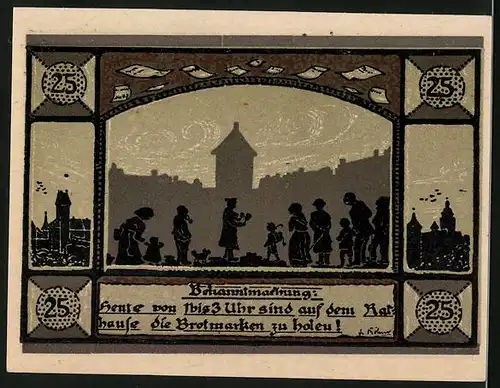 Notgeld Mainbernheim 1920, 25 Pfennig, Bekanntmachung zu den Brotmarken