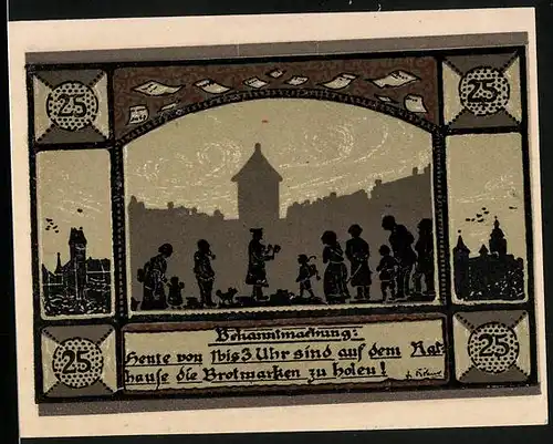 Notgeld Mainbernheim 1920, 25 Pfennig, Bekanntmachung zu den Brot-Marken