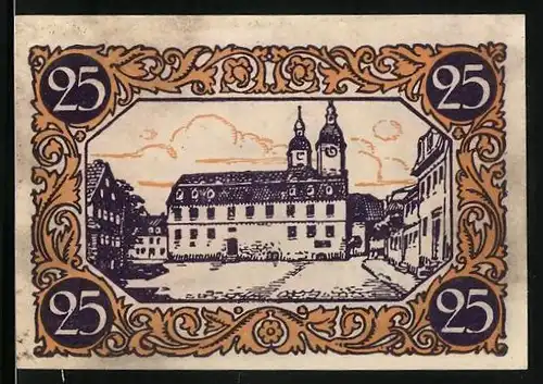 Notgeld Kindelbrück 1920, 25 Pfennig, Partie vor dem Rathaus