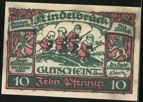 Notgeld Kindelbrück 1920, 10 Pfennig, Kriegerdenkmal und Kirche