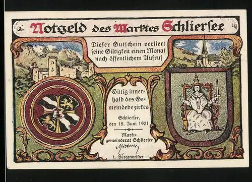Notgeld Schliersee 1921, Wappen, Heiligendarstellung, Bergziege
