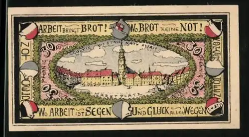 Notgeld Königshofen, 30 Pfennig, Partie am Marktplatz, Altes Festungstor