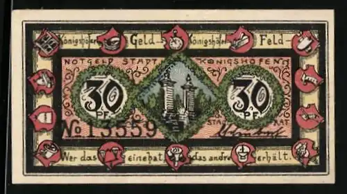 Notgeld Königshofen, 30 Pfennig, Partie am Marktplatz, Altes Festungstor