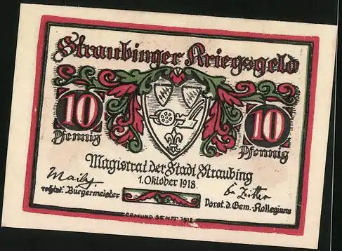 Notgeld Straubing 1918, 10 Pfennig, Wappen