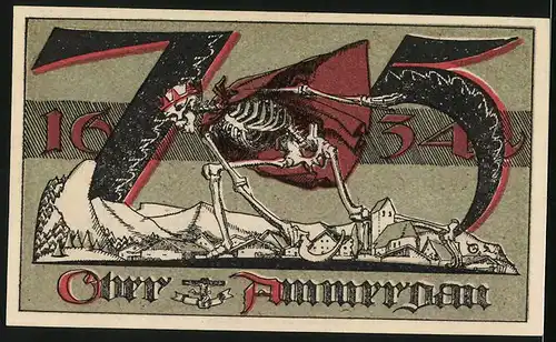Notgeld Ober-Ammergau 1921, 75 Pfennig, Der Tod im Umhang mit Sichel und Krone