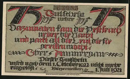 Notgeld Ober-Ammergau 1921, 75 Pfennig, Der Tod im Umhang, mit Sichel und Krone
