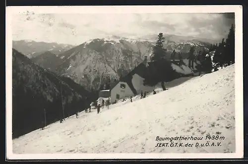 AK Baumgartnerhaus, Berghütte der Sekt. Ö. T. K. des D. u. Ö. A. V. im Schnee