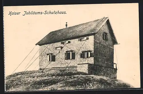 AK Kaiser Jubiläums-Schutzhaus, Ortspartie mit Berghütte