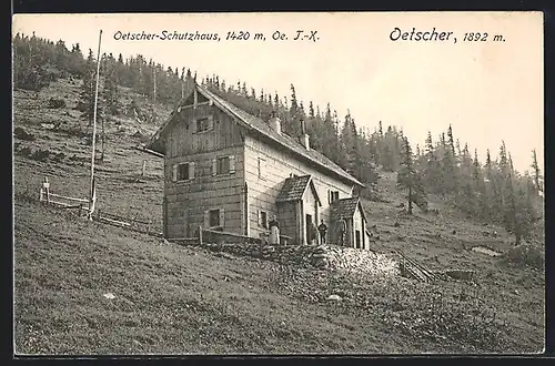 AK Oetscher-Schutzhaus, Berghütte mit Panorama