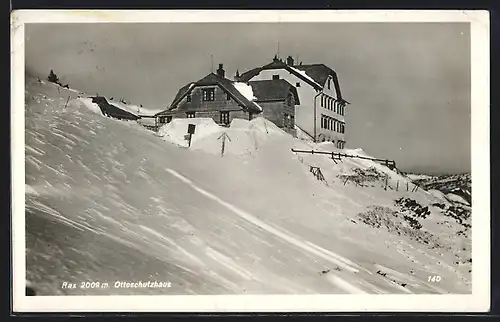 AK Ottoschutzhaus, Berghütte an der Rax im Schnee
