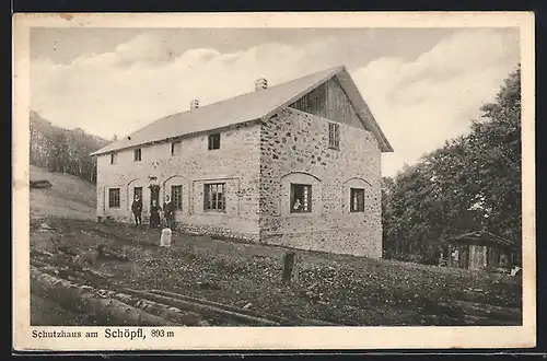 AK Schutzhaus am Schöpfl mit Gästen