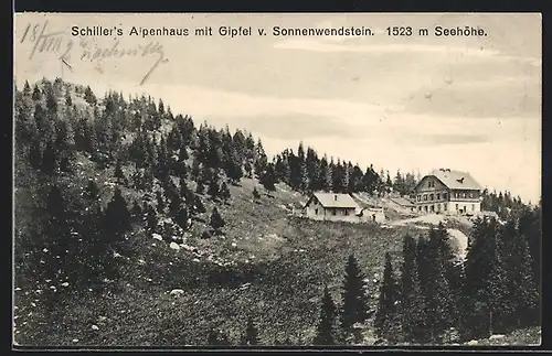 AK Schillers Alpenhaus mit Gipfel v. Sonnenwendstein
