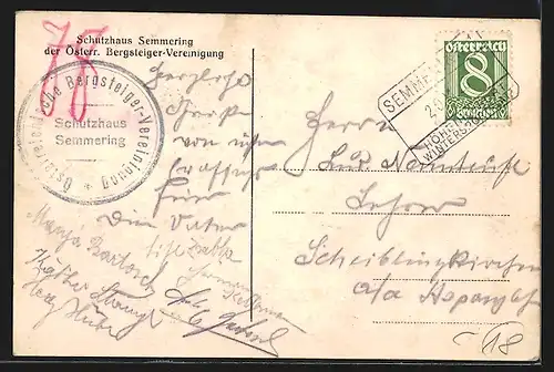 AK Schutzhaus Semmering, Ansicht der Berghütte