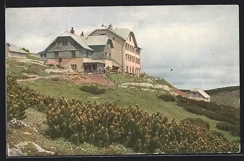 AK Otto-Schutzhaus, Blick auf Berghütte