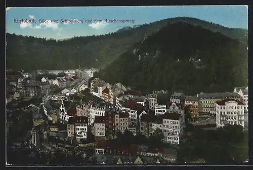 AK Karlsbad, Blick zum Schlossberg und dem Hirschensprung