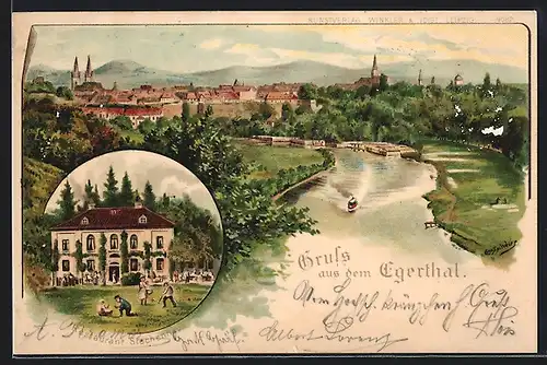 Künstler-Lithographie Egerthal, Restaurant Siechenhaus, Panorama