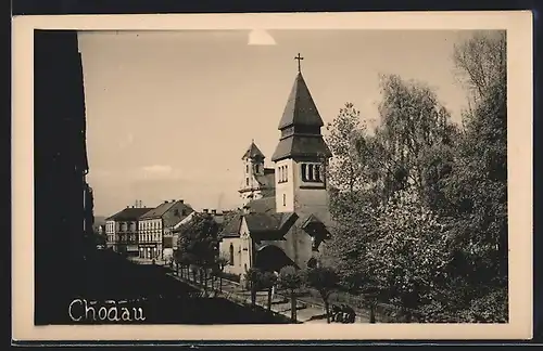 AK Chodau, Strassenpartie bei der Kirche