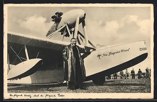 AK Wasserflugzeug Dornier Das fliegende Kreuz und er fliegende Pater