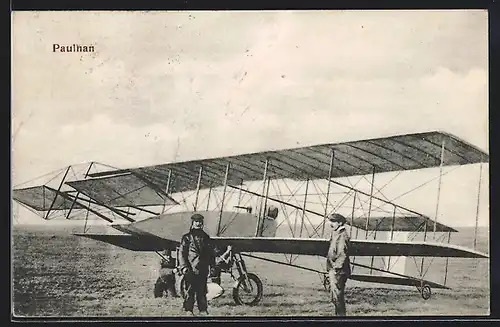 AK Flugzeug Paulhan mit Besatzung