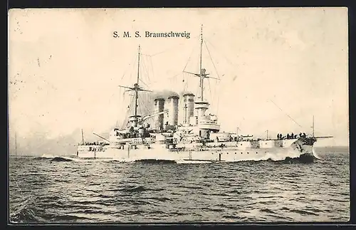 AK Kriegsschiff SMS Braunschweig in Fahrt