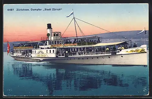 AK Dampfer Stadt Zürich auf dem Zürichsee