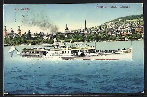 AK Zürich, Dampfer Stadt Zürich