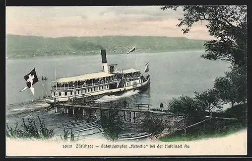 AK Salondampfer Helvetia auf dem Zürichsee bei der Halbinsel Au