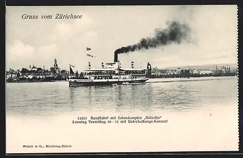AK Rundfahrt mit Salondampfer Helvetia auf dem Zürichsee