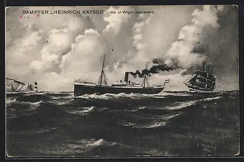 AK Dampfer Heinrich Kayser passiert die Isle of Wight