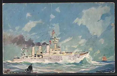 Künstler-AK Kriegsschiff Victoria Luise bei aufgewühlter See