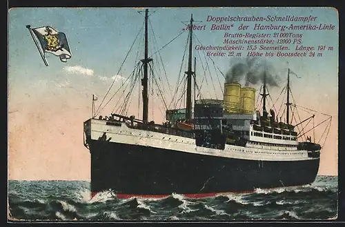 AK Schnelldampfer Albert Ballin der Hamburg-Amerika-Linie