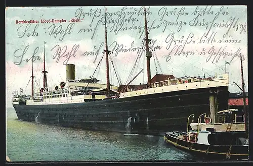 AK Norddeutscher Lloyd-Dampfer Rhein im Hafen