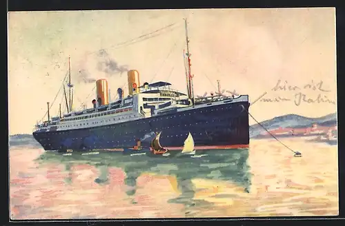 Künstler-AK Dampfer München vor Anker