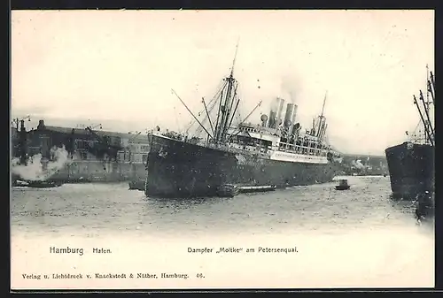 AK Dampfer Moltke am Petersenquai im Hamburger Hafen