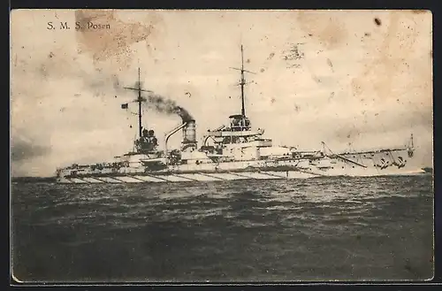 AK Kriegsschiff SMS Posen in voller Fahrt