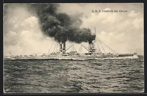 AK Kriegsschiff SMS Friedrich der Grosse in voller Fahrt