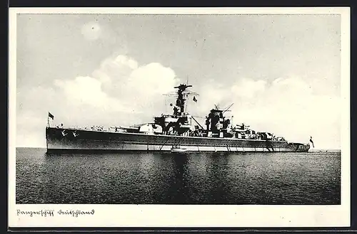 AK Panzerschiff Deutschland der Kriegsmarine auf See
