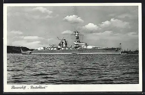 AK Panzerschiff Deutschland vor einer Küste