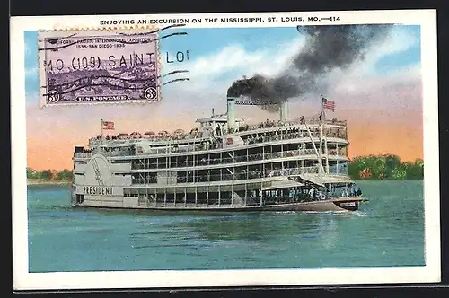 AK St. Louis, MO, Dampfer President auf dem Mississippi