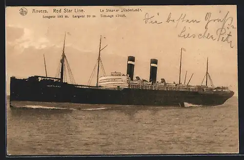 AK Anvers, SS Vaderland der Red Star Line