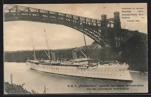 AK S.M.Y. Hohenzollern passiert den Kaiser Wilhelm-Kanal bei der Levensauer Hochbrücke