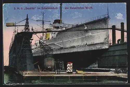 AK S.M.S. Seydlitz im Schwimmdock der kaiserl. Werft