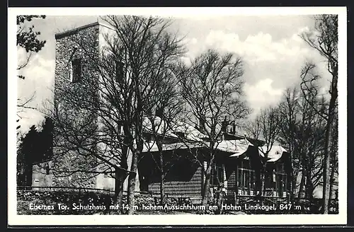 AK Schutzhaus, Berghütte mit Aussichtsturm am Hohen Lindkogel, Eisernes Tor