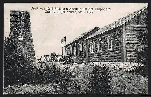 AK Karl Pfeiffer`s Schutzhaus am Troppberg, Gustav Jäger Warte