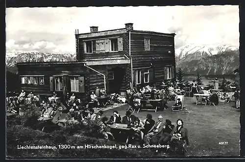 AK Liechtensteinhaus am Hirschenkogel, Ansicht gegen Rax u. Schneeberg