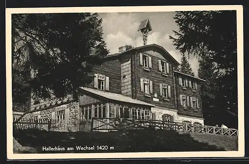 AK Hallerhaus am Wechsel, Vorderansicht der Berghütte
