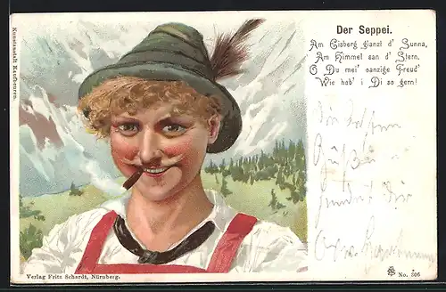 AK Der Seppei, Am Eisberg glanzt d` Sunna..., Männergesicht