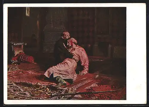 AK Zar Iwan der Schreckliche von Russland mit seinem Sohn