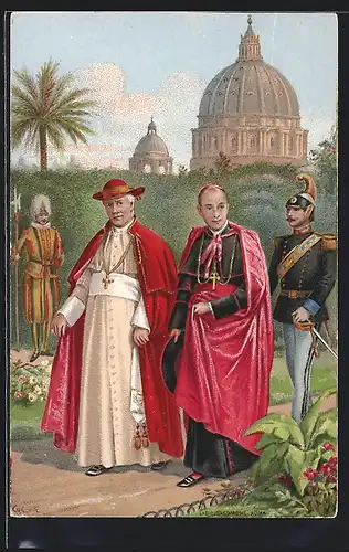 Lithographie Papst Pius X. im Park